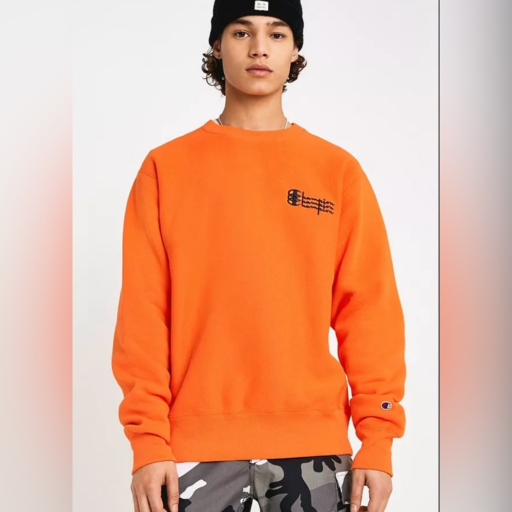 Champion Reverse Weave Orange Triple Logo crewneck sweater sweatshirt hoodie